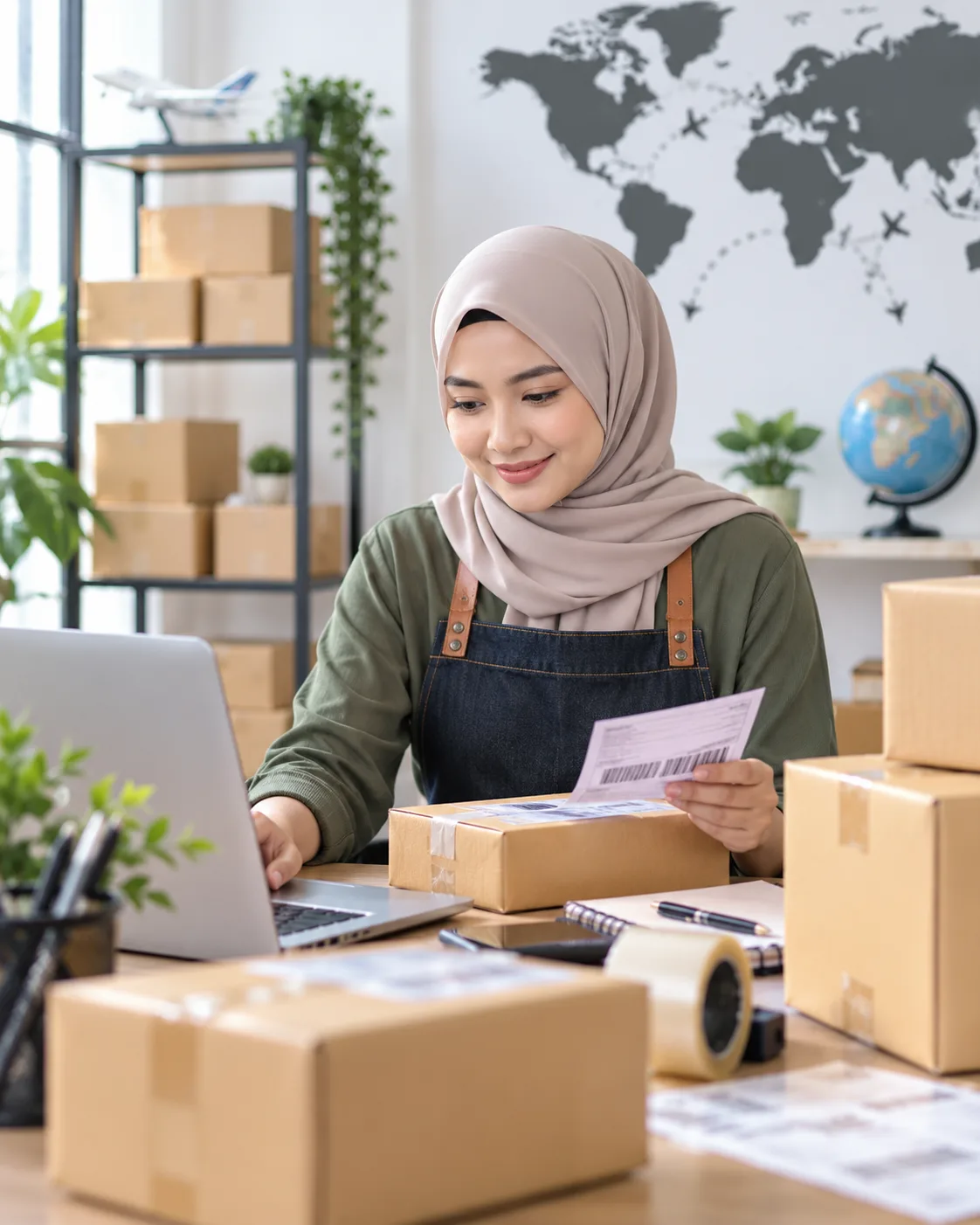 Usahawan mengurus pesanan dan penghantaran untuk jualan antarabangsa