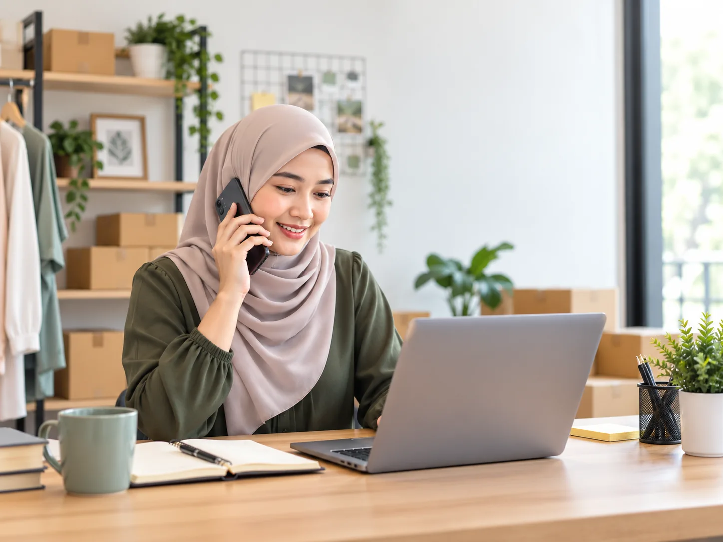 Peniaga membuat follow-up pelanggan dan mengurus jualan
